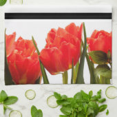 Modern Red Tulips met zwarte Stripes Kitchen Towel Theedoek (Gevouwen)