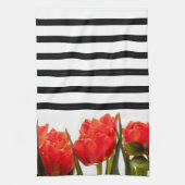 Modern Red Tulips met zwarte Stripes Kitchen Towel Theedoek (Verticaal)