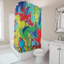 Modern Red Turquoise Blue Green Yellow Abstract Douchegordijn