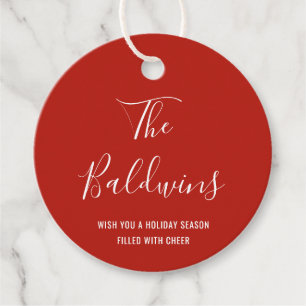 Modern Red Typography Name Holiday Bedankjes Labels