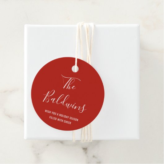 Modern Red Typography Name Holiday Bedankjes Labels (In situ)