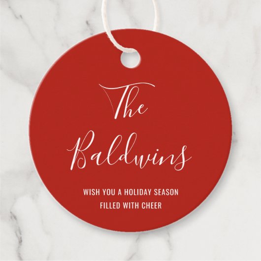 Modern Red Typography Name Holiday Bedankjes Labels (Voorkant)