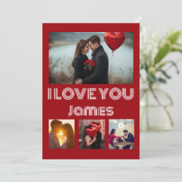 Modern Red Valentine’s Day Photo Card – 4 Photos Kaart