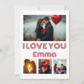 Modern Red Valentine’s Day Photo Card – 4 Photos Kaart (Voorkant)