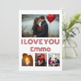 Modern Red Valentine’s Day Photo Card – 4 Photos Kaart