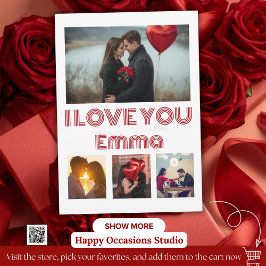 Modern Red Valentine’s Day Photo Card – 4 Photos Kaart