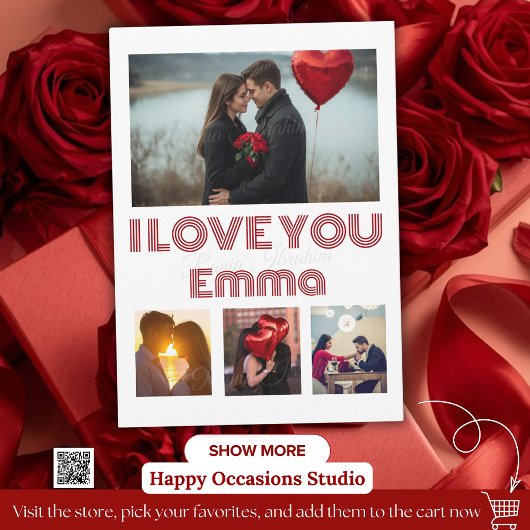 Modern Red Valentine’s Day Photo Card – 4 Photos Kaart