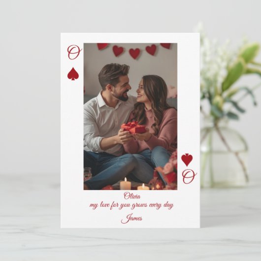 Modern Red Valentine’s Day Photo Card Kaart (Staand voorkant)