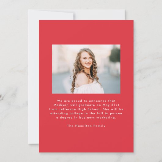 Modern Red Wavy Lijst 2 Foto Afstuderen Aankondiging (Achterkant)