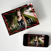 Modern Red Wavy Lijst Afstuderen 2 foto Afstuderen Aankondiging