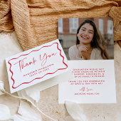 Modern Red Wavy Lijst Foto Afstuderen Bedankkaart