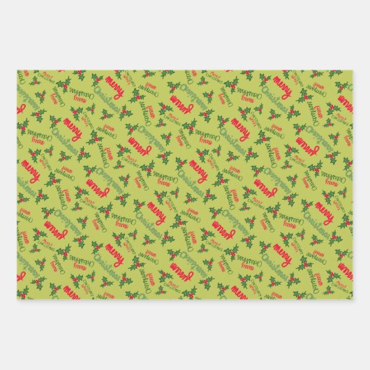 Modern Red Weave Merry kerstbessen Inpakpapier Vel (Voorkant 3)