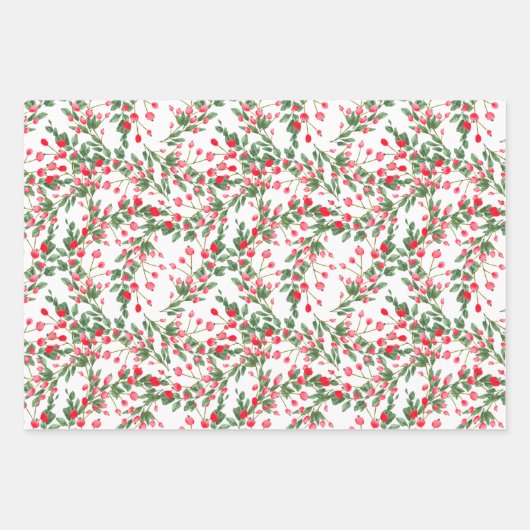 Modern Red Weave Merry kerstbessen Inpakpapier Vel (Voorkant 2)