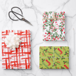 Modern Red Weave Merry kerstbessen Inpakpapier Vel