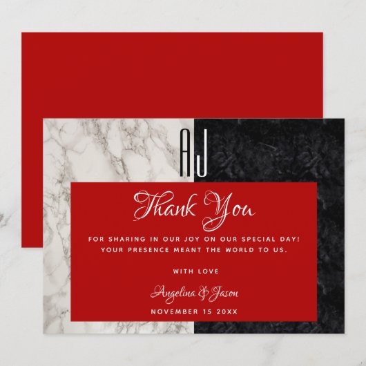 Modern Red Wedding Bedankkaart (Voorkant / Achterkant)