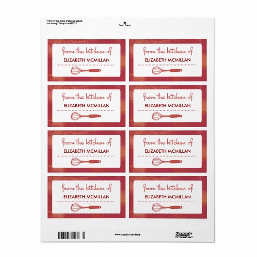 Modern Red Whisk Canning/Kitchen Labels (Full Sheet)