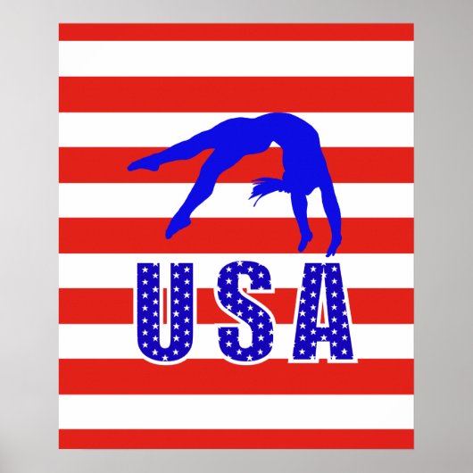 Modern Red White Blue Stars Stripes USA Gymnastiek Poster (Voorkant)