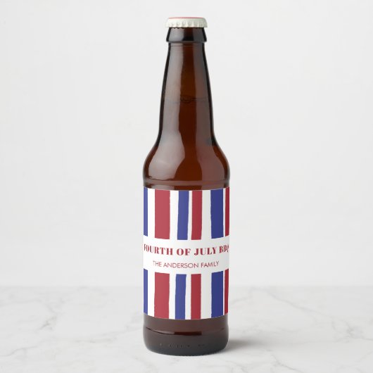 Modern Red White Blue Stripes 4 juli BBQ Party Bier Etiket (Voorkant)