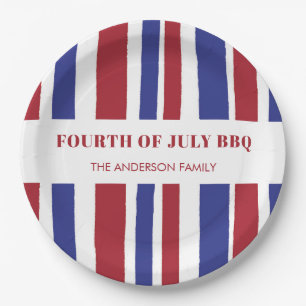 Modern Red White Blue Stripes 4 juli BBQ Party Papieren Bordje
