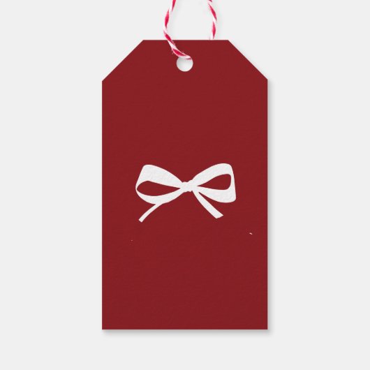 Modern red white bow minimalist Merry Christmas Cadeaulabel (Achterkant)