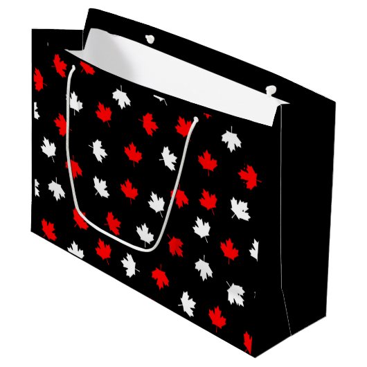 Modern Red White Canada Maple Leaf Black Pattern Groot Cadeauzakje (Voorkant Gekanteld)