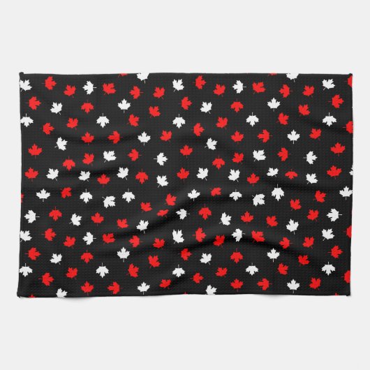 Modern Red White Canada Maple Leaf Black Pattern Theedoek (Horizontaal)