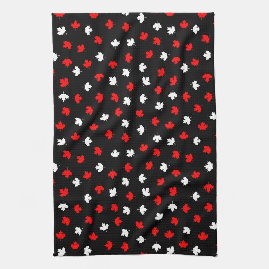 Modern Red White Canada Maple Leaf Black Pattern Theedoek (Verticaal)