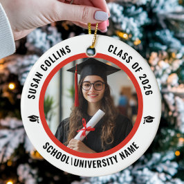 Modern Red & White Custom Photo Graduation Keramisch Ornament