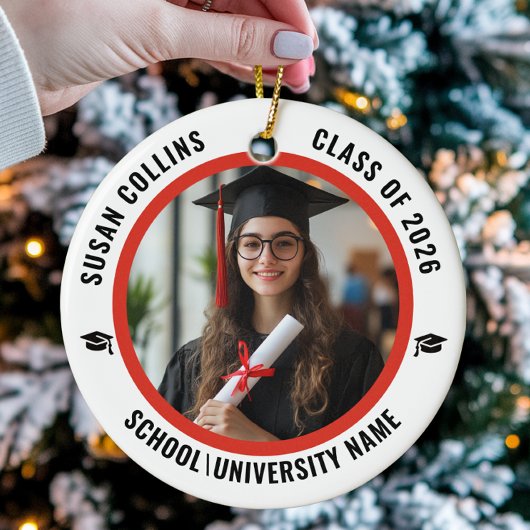 Modern Red & White Custom Photo Graduation Keramisch Ornament