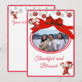 Modern Red White Cute Elf Photo Merry Kerstry Feestdagenkaart (Voorkant / Achterkant)