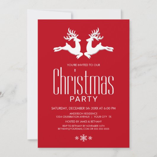 Modern Red White Deer Kerstparty Kaart (Voorkant)