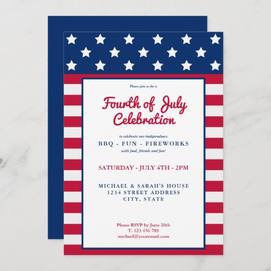 Modern Red White en Blue 4 van juli Kaart (Voorkant / Achterkant)
