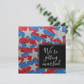 Modern Red White en Blue Glitter Stars Elegant Kaart (Staand voorkant)