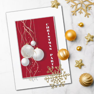 Modern Red, White en Gold Kerstparty Kaart
