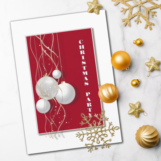Modern Red, White en Gold Kerstparty Kaart