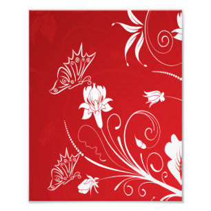 Modern Red & White Floral Foto Afdruk