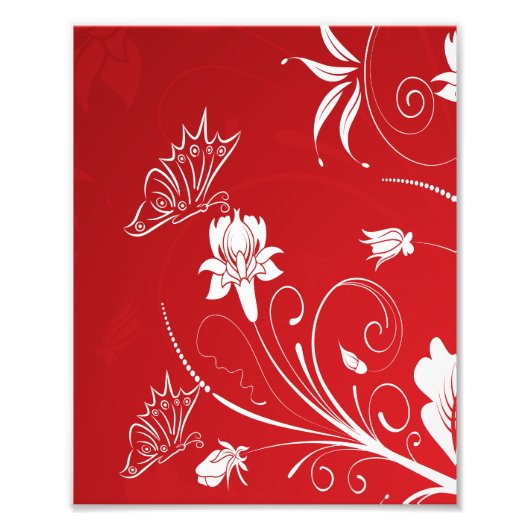 Modern Red & White Floral Foto Afdruk (Voorkant)