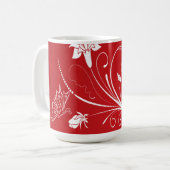 Modern Red & White Floral Koffiemok (Voorkant links)