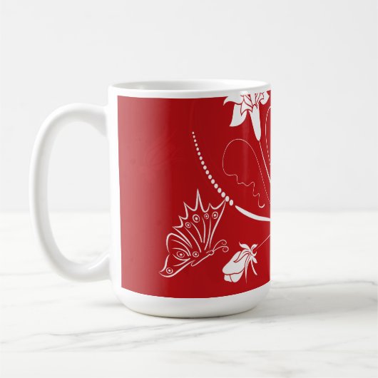 Modern Red & White Floral Koffiemok (Links)