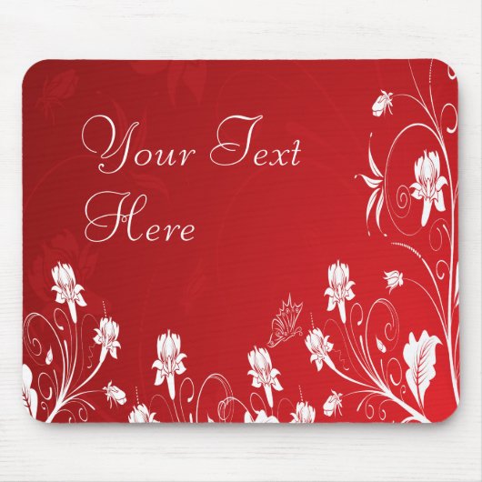 Modern Red & White Floral Muismat (Voorkant)
