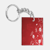 Modern Red & White Floral Sleutelhanger (Voorkant Links)