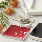 Modern Red & White Floral Sleutelhanger (Voorkant Rechts)