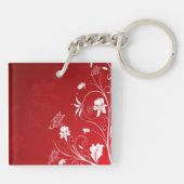 Modern Red & White Floral Sleutelhanger (Achterkant)