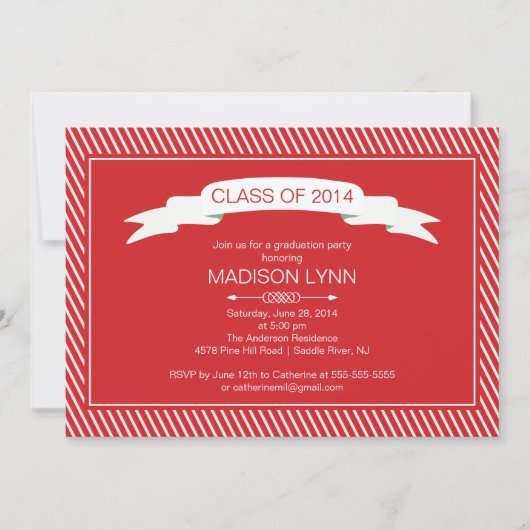 Modern Red White Graduation Party Invitation Kaart (Voorkant)