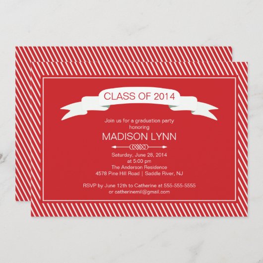 Modern Red White Graduation Party Invitation Kaart (Voorkant / Achterkant)