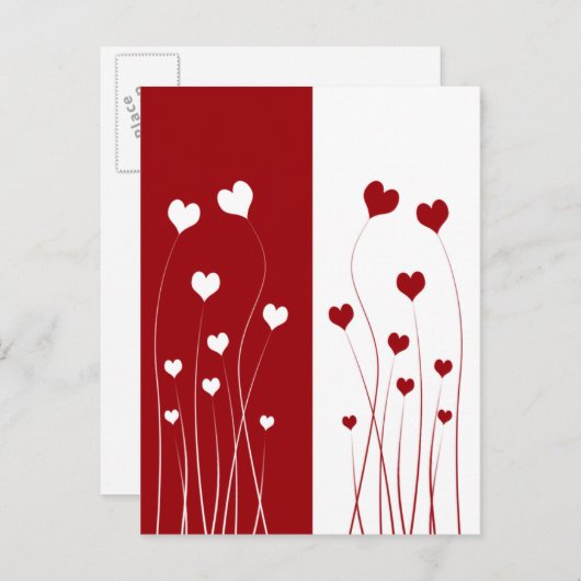 Modern Red White Hearts Briefkaart (Voorkant / Achterkant)