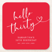 Modern Red White Hello 30th Birthday Kartonnen Onderzetters (Voorkant)