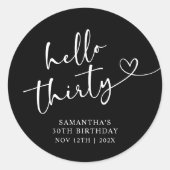 Modern Red White Hello 30th Birthday Ronde Sticker (Voorkant)