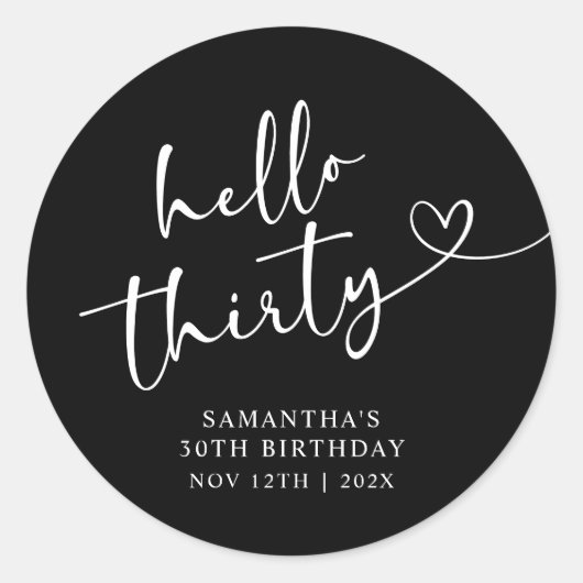 Modern Red White Hello 30th Birthday Ronde Sticker (Voorkant)