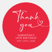 Modern Red White Hello 30th Birthday Ronde Sticker (Voorkant)